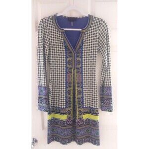 Hale Bob Dress Blue Multicolor XXS Long Sleeve Knee Length Resort Wear Florida